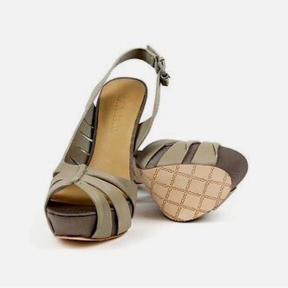 L.A.M.B. Women’s KAM Taupe Platform Slingback Wooden Heels - Picture 2 of 7